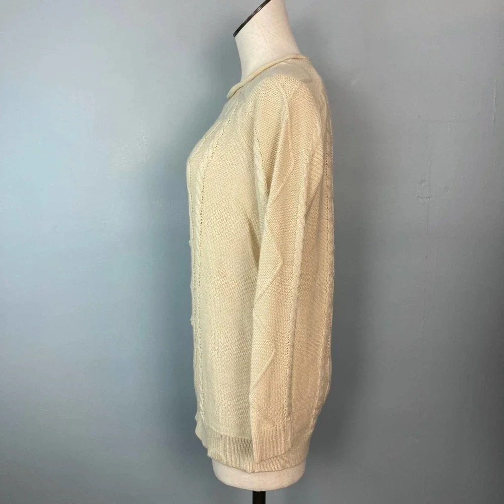 BAILEY'S Blossoms Cream Light Tan Lightweight Cable Knit Sweater Women's Size XS - Picture 6 of 12